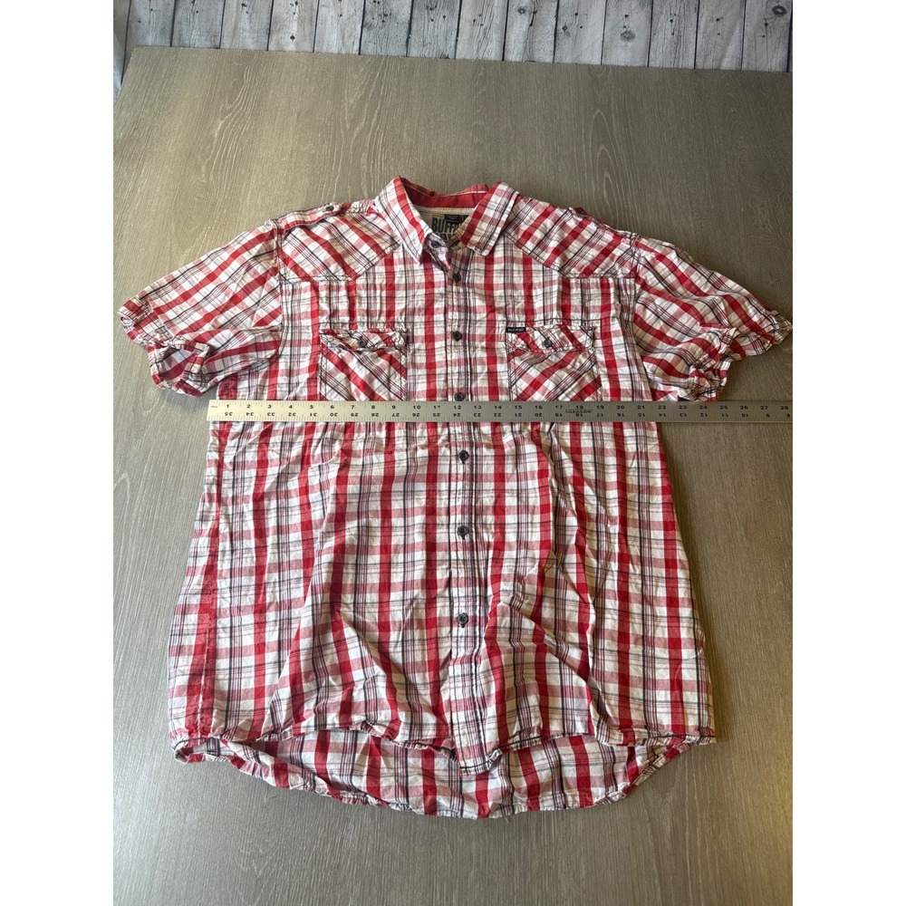 Buffalo David Bitton Mens 2XL Red White Plaid Western Short Sleeve Button Shirt - Picture 8 of 10